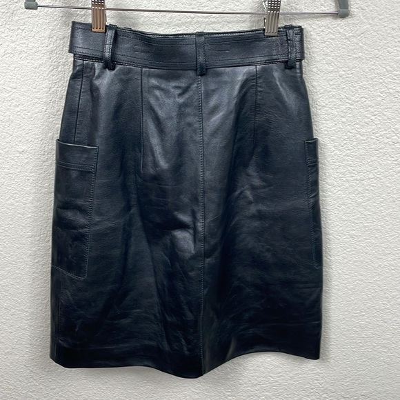 New Hugo Boss Semita Leather Belted Skirt Black A Line Utility Pockets Sz 0 - Picture 14 of 15